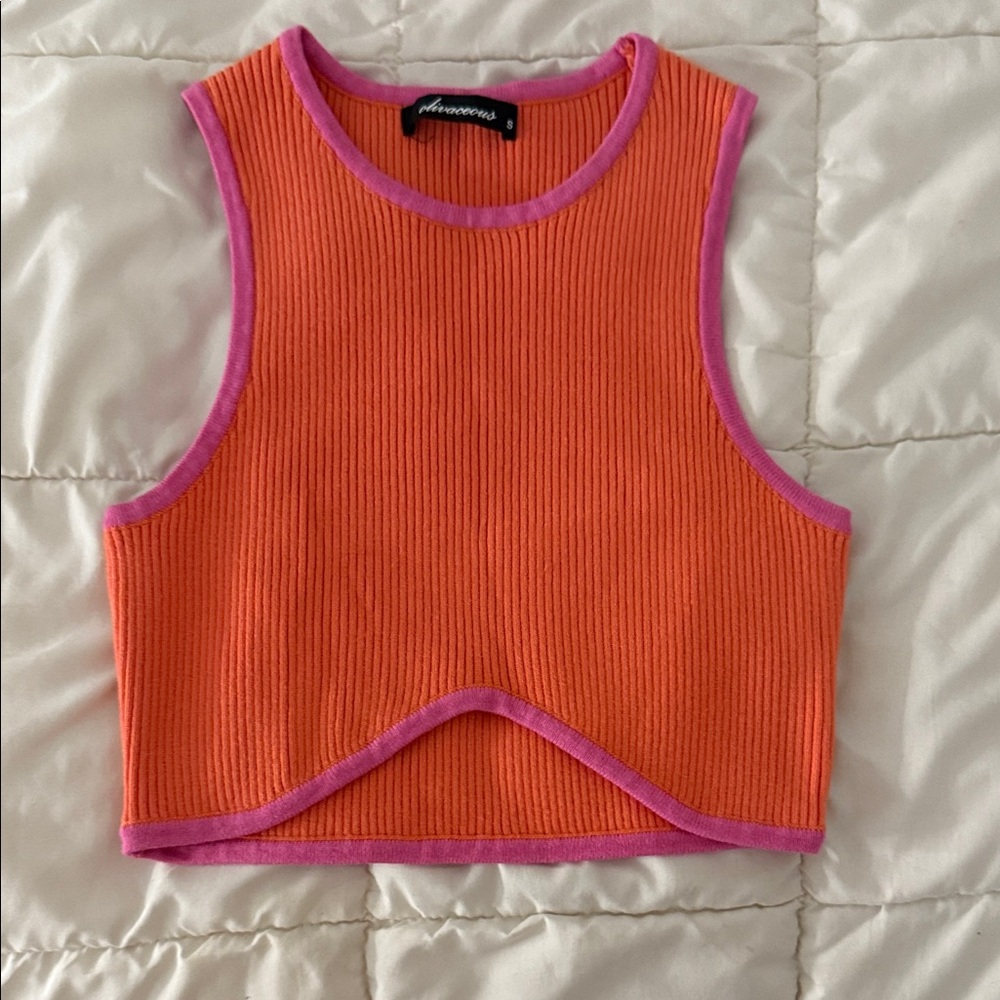Olivaceous Orange and Pink Ribbed Crop Top